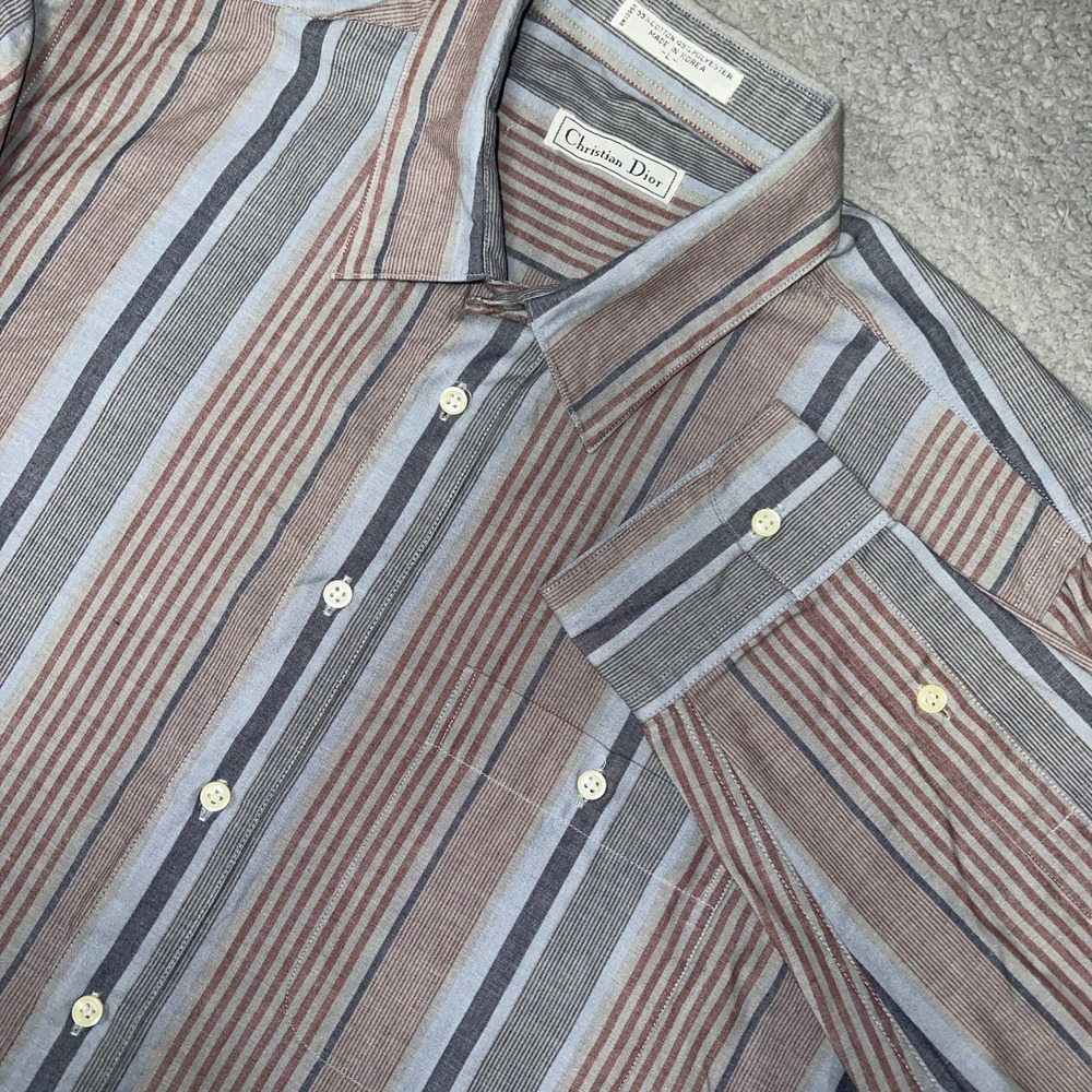 VTG Christian Dior Shirt Men's Sz L Multicolor Striped Made In Korea Button Down